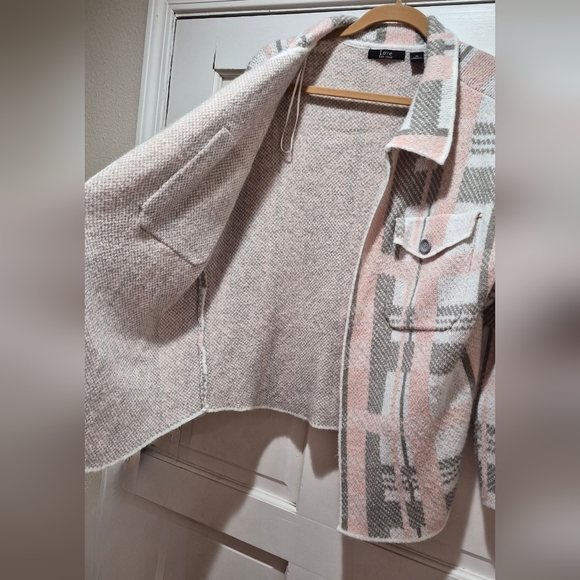 Love Ever After Plaid Knit Sweater/Shacket Soft Cozy Pink Gray Size XL - EUC - Picture 3 of 7